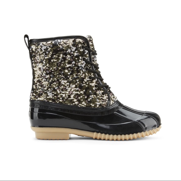 NEW ARRIVALS**LADIES MULTI SEQUIN/BLACK DUCK BOOTS - Picture 3 of 5